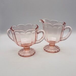 Pink Depression Glass Anchor Hocking “Mayfair Open Rose” Creamer/Sugar Bowl Set